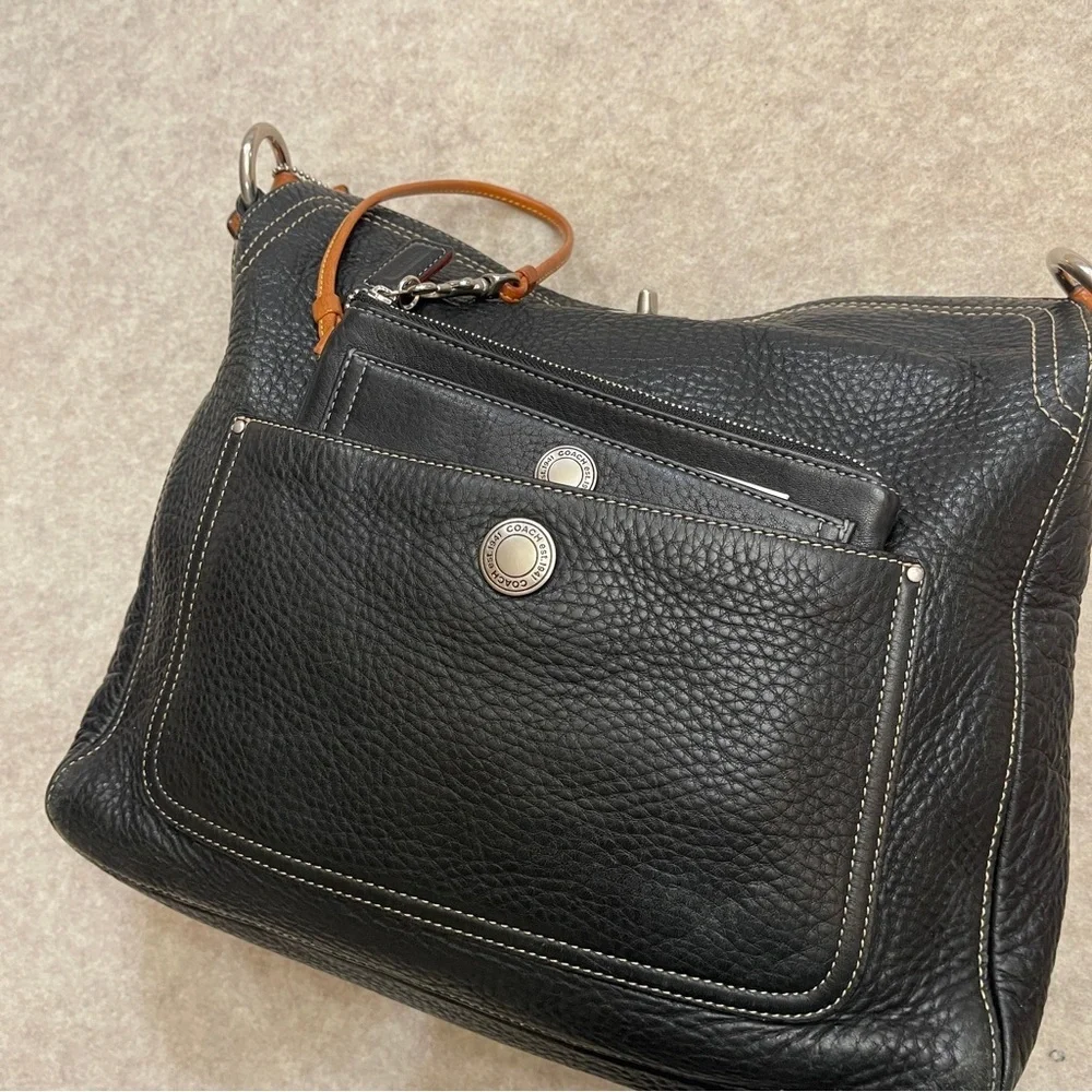 Coach Vintage Y2K Chelsea Turnlock Black Pebbled Leather Hobo Purse Bag w/ Pouch